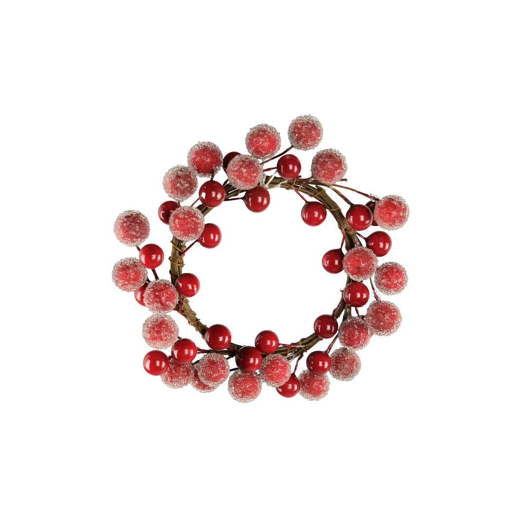Red berry candle ring, 6cm, from Cornucopia Home and Gift’s Ascalon Christmas collection, featuring vibrant red berries and greenery.