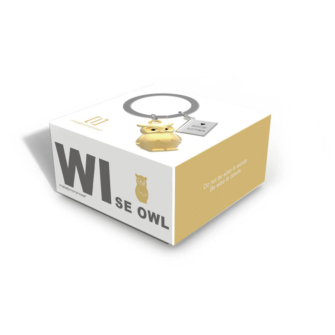 Gold Owl and Book keyring by Oli Olsen featuring a detailed owl and open book charm, perfect for accessories or gifts.