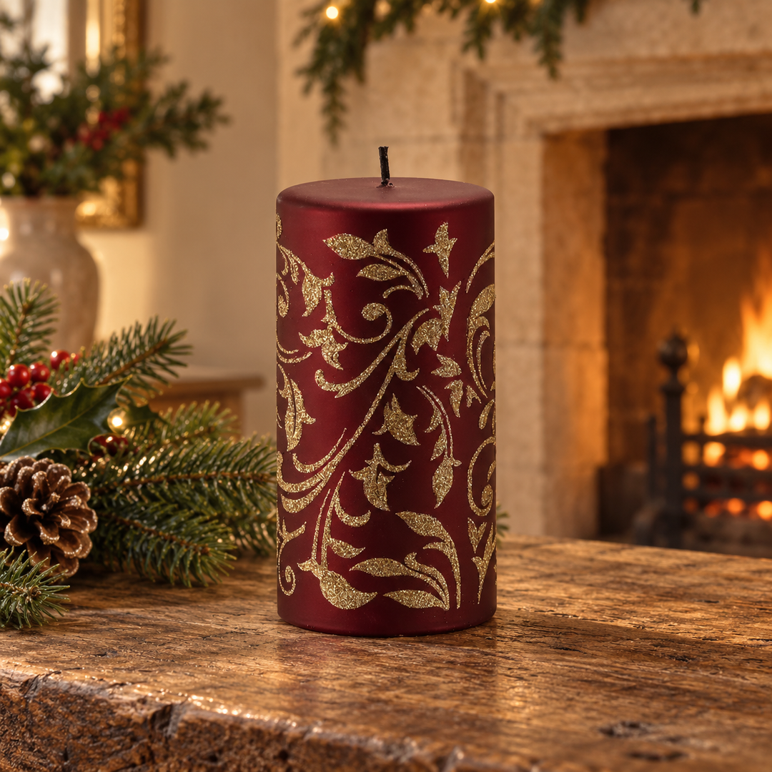 Large Gold Glitter Pillar Candle