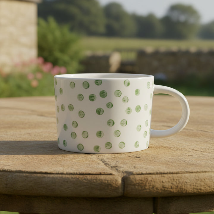 Gisela Graham Green Dots Stoneware Mug