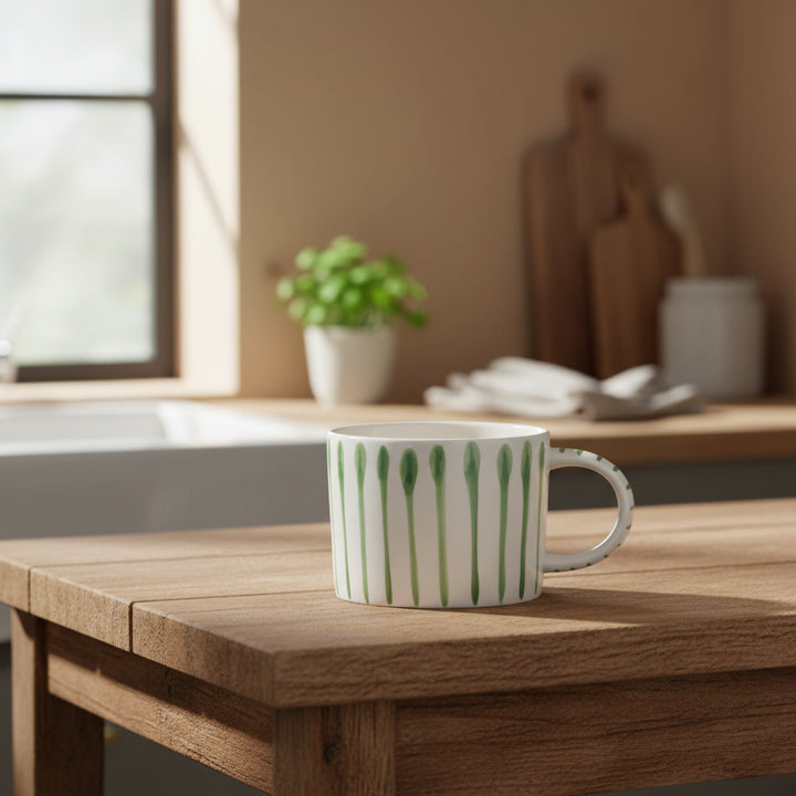 Green Stripes Stoneware Mug