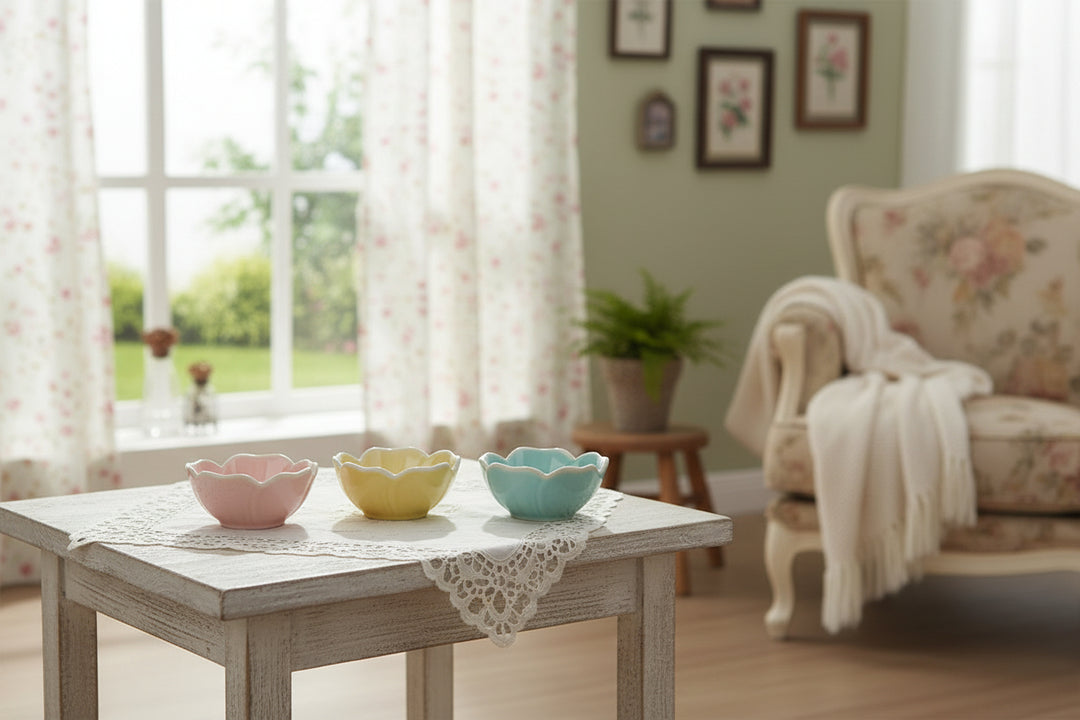 Dusky Pastel Flower Shaped Stoneware Mini Bowl