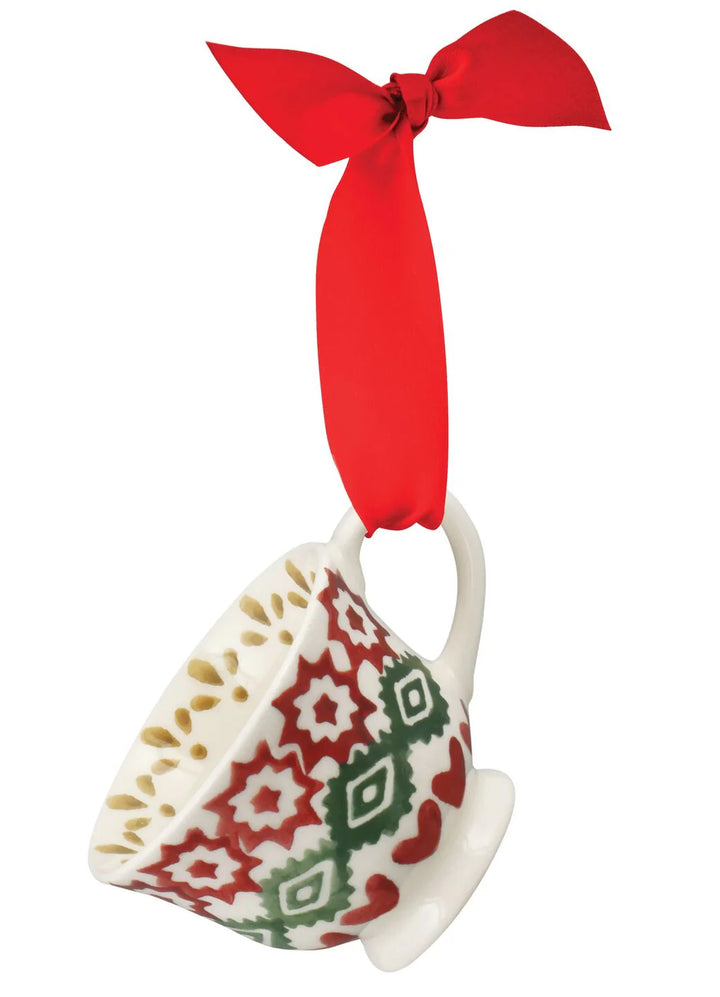 Emma Bridgewater Christmas Joy tiny teacup in its boxed packaging, featuring festive holiday design and detailed artwork.