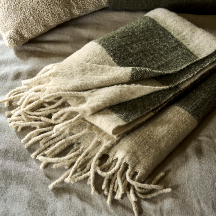 Leigh Throw Wide Stripe - Wool, Moss