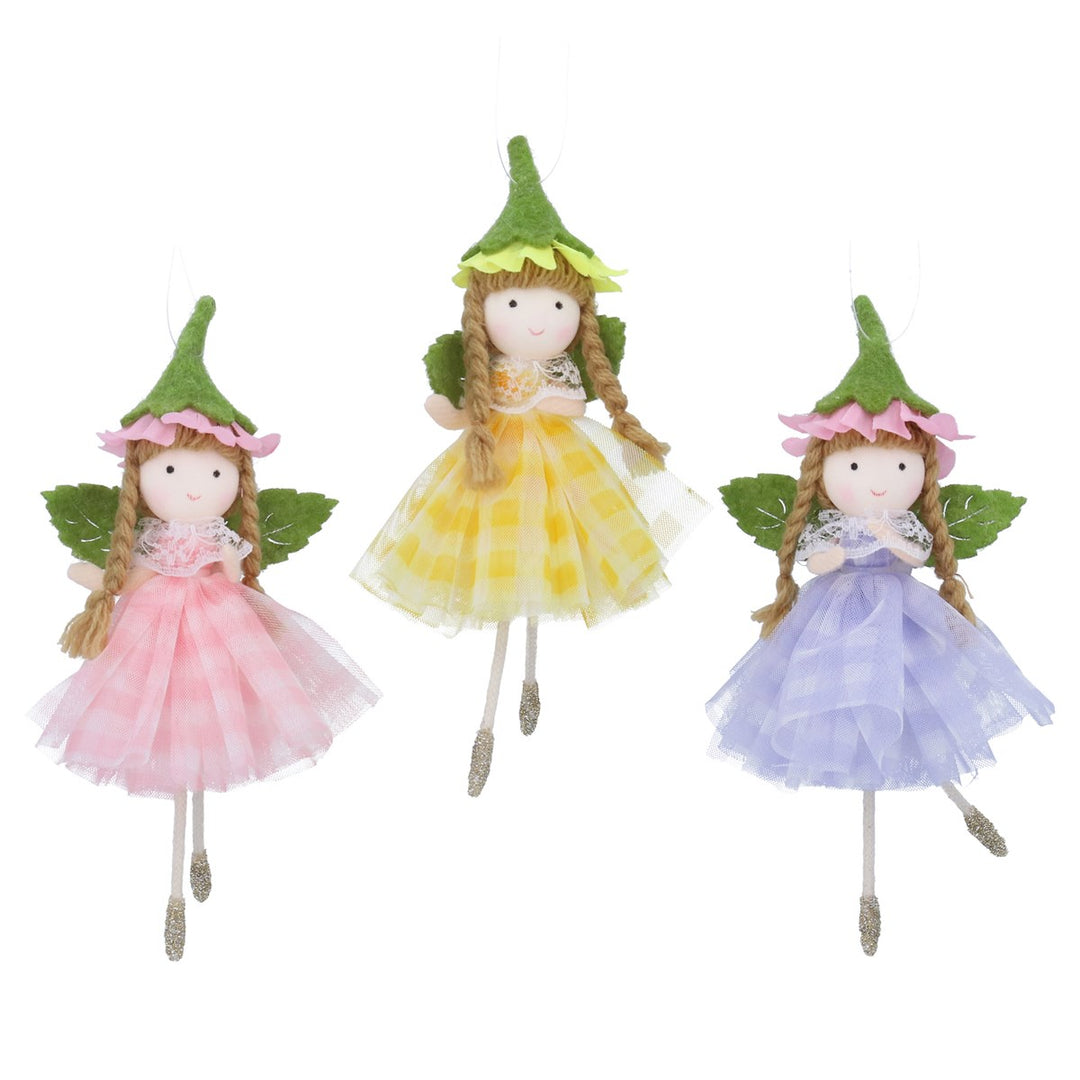 Fabric Hanging Decoration 16cm – Pixie in Gingham Dress (3 Assorted)