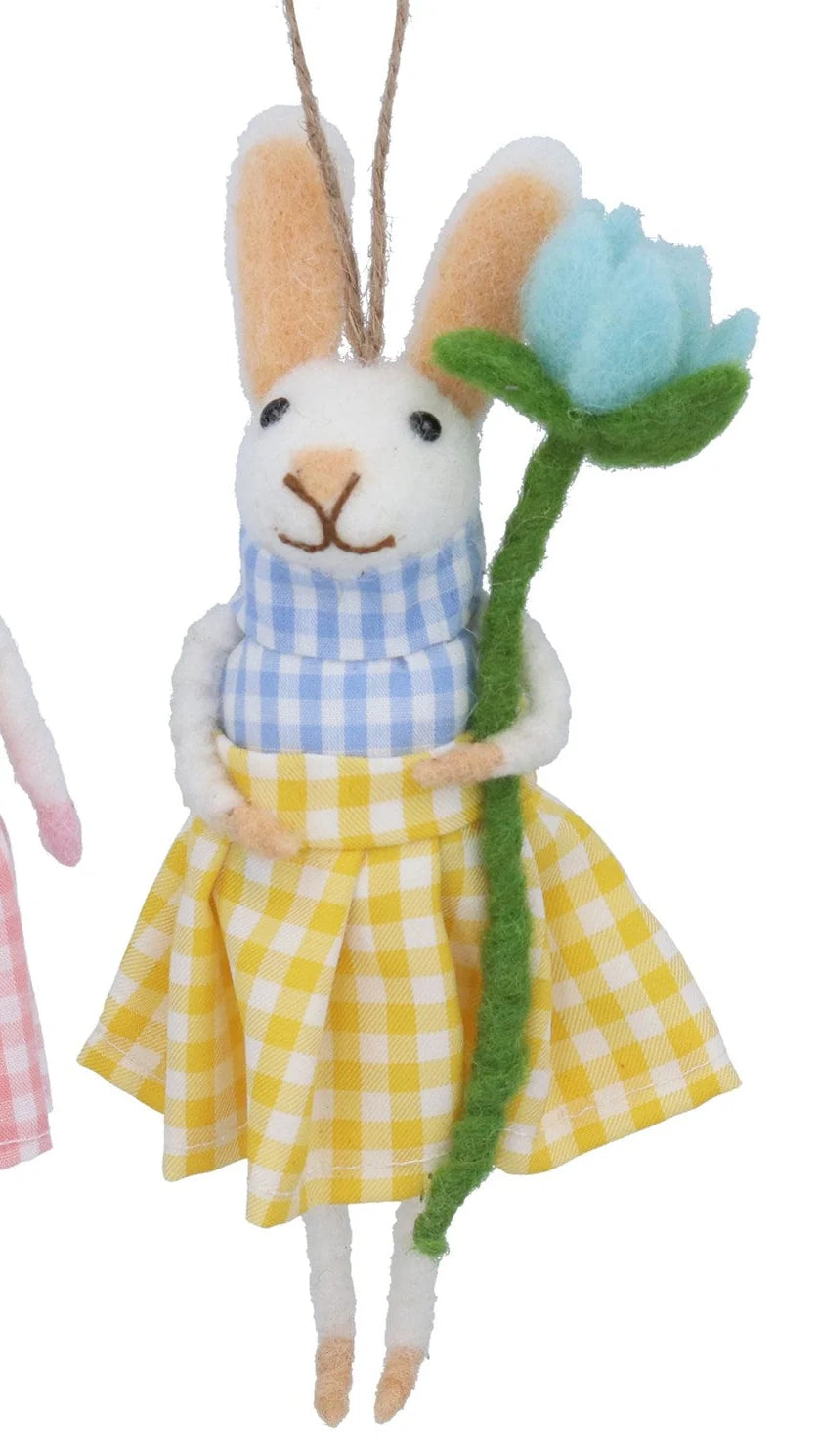 Mixed Wool Gingham Bunny Decoration