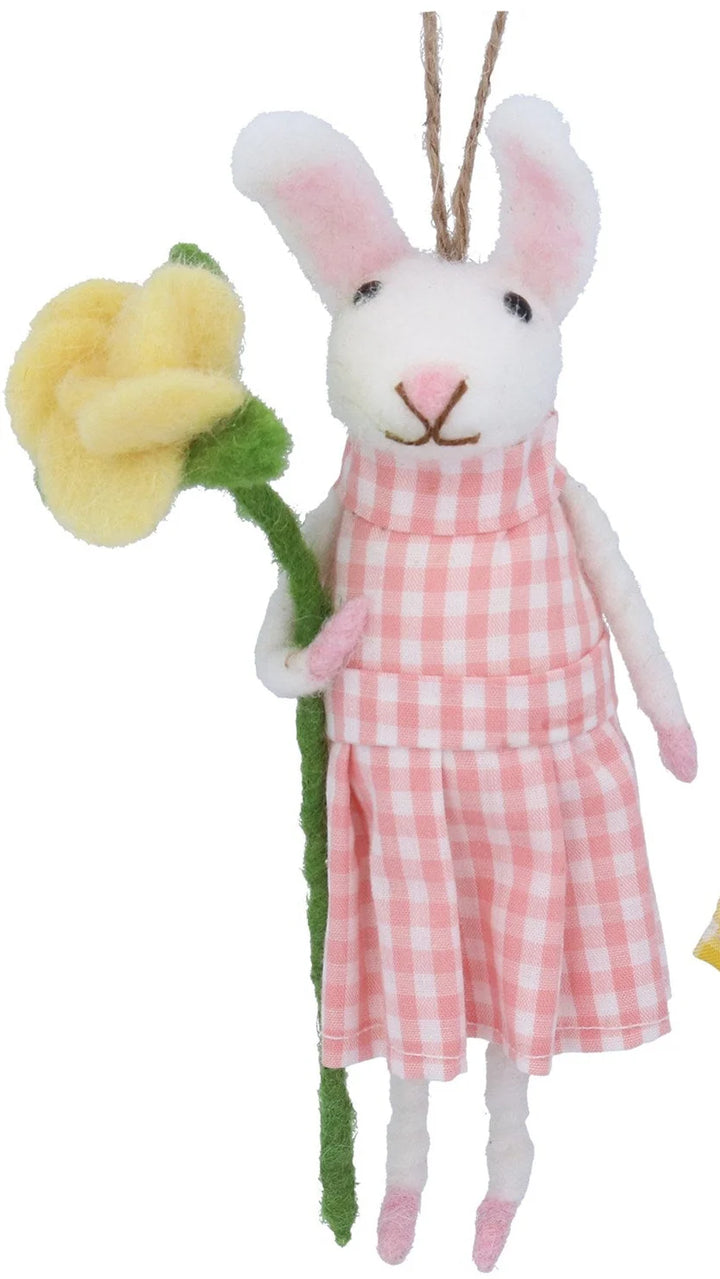 Mixed Wool Gingham Bunny Decoration