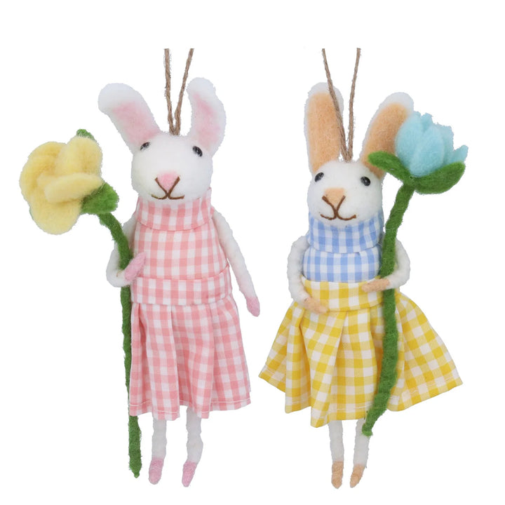 Mixed Wool Gingham Bunny Decoration