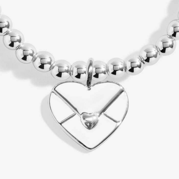 Joma Jewellery A Little Sending Love bracelet with heart charm, silver tone, delicate chain, designed for sentimental gifting.