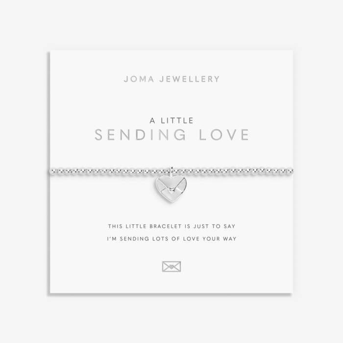 Joma Jewellery A Little Sending Love bracelet with heart charm, silver tone, delicate chain, designed for gift-giving and everyday wear.