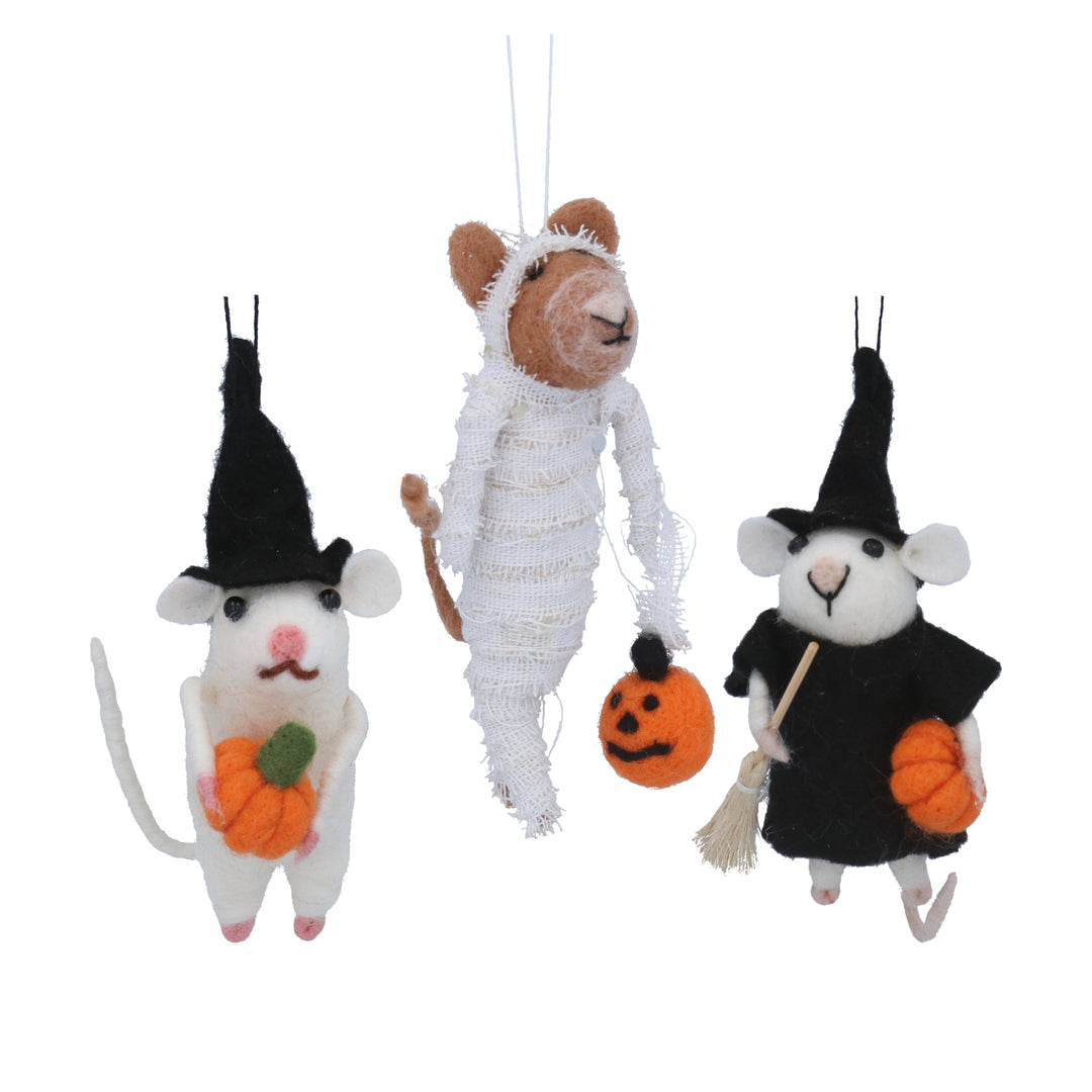 Mixed Wool Dressed Mouse with Pumpkin Decoration 3 Assorted Designs