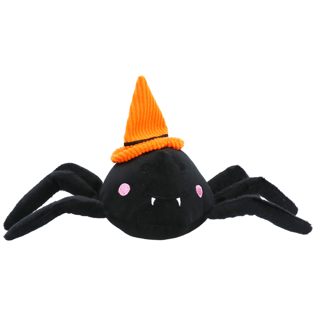 Gisela Graham Halloween Spider Fabric Shelf Sitter with black and white spider design sitting on a shelf.