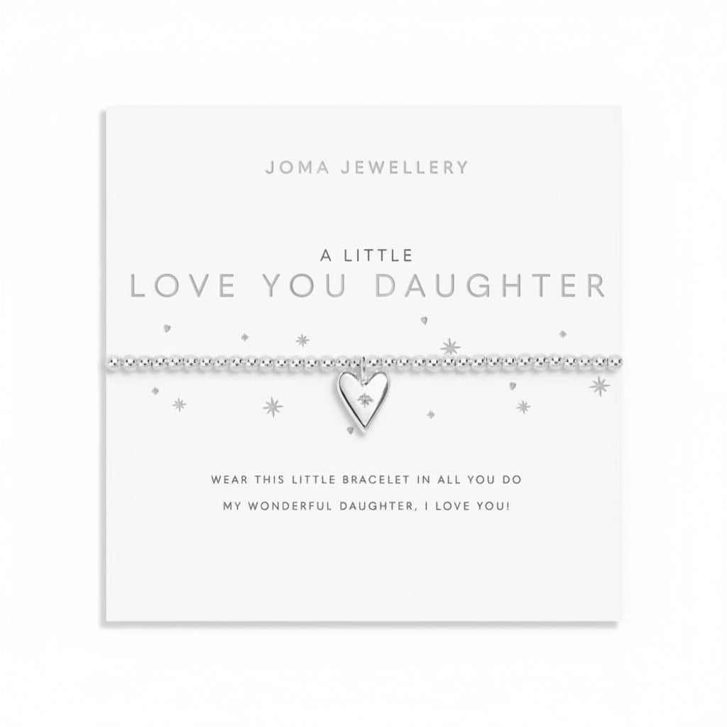 Joma Jewellery "A Little Love You Daughter" bracelet with a delicate charm, perfect for daughters, on a neutral background.