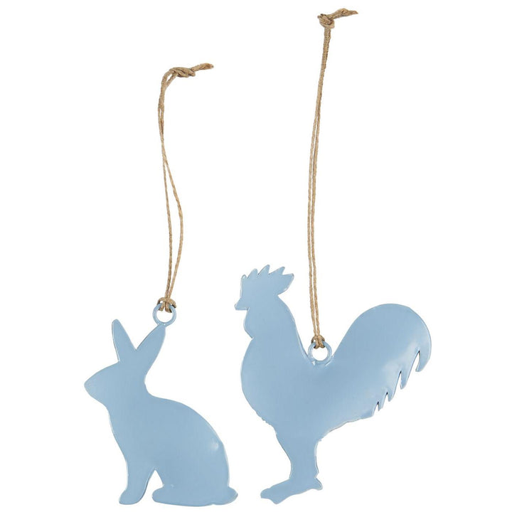 Pastel blue hanging bunny and rooster decorations from IB Laursen Summer collection, by Cornucopia Home and Gift.