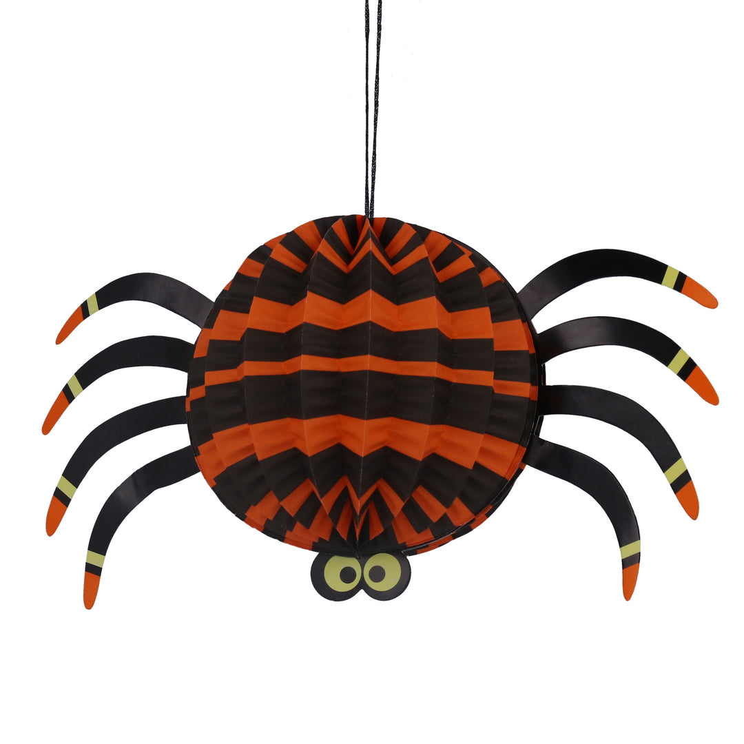 Gisela Graham Halloween paper honeycomb spider decoration in black and orange for festive spooky decor.