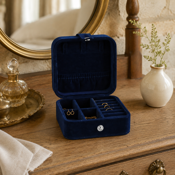 Blue Velvet Square Jewellery Box