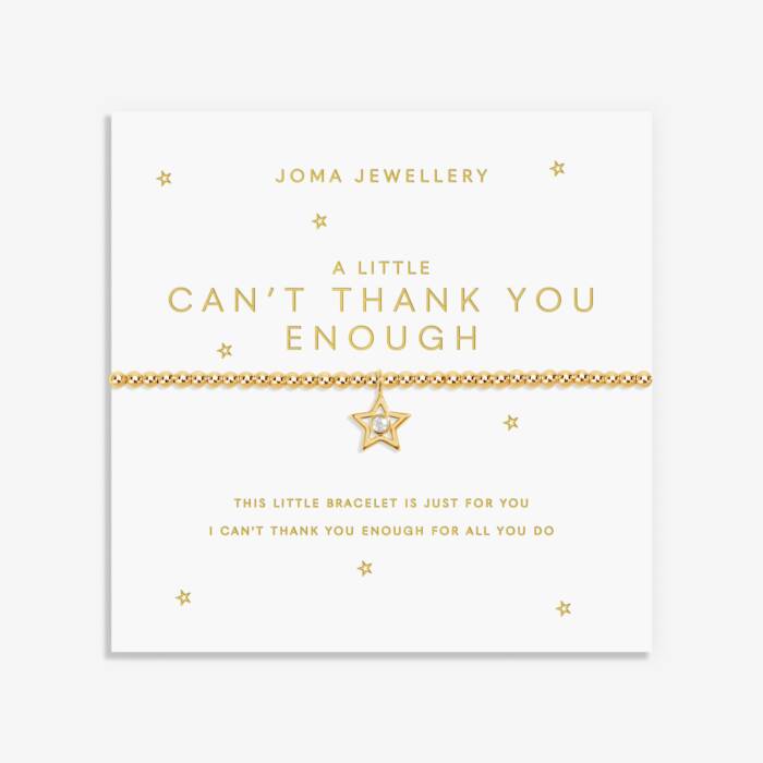 Joma Jewellery "Can't Thank You Enough" bracelet with delicate charm in silver tone, displayed on a neutral background.