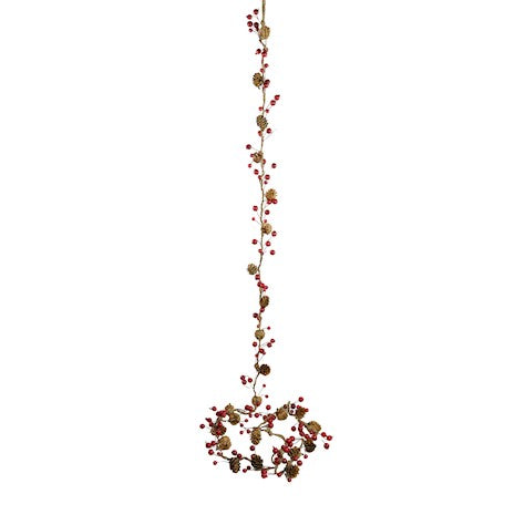 Red berry and pinecone Christmas garland by Cornucopia Home, 200cm Ascalon Christmas decoration with berries and pinecones.
