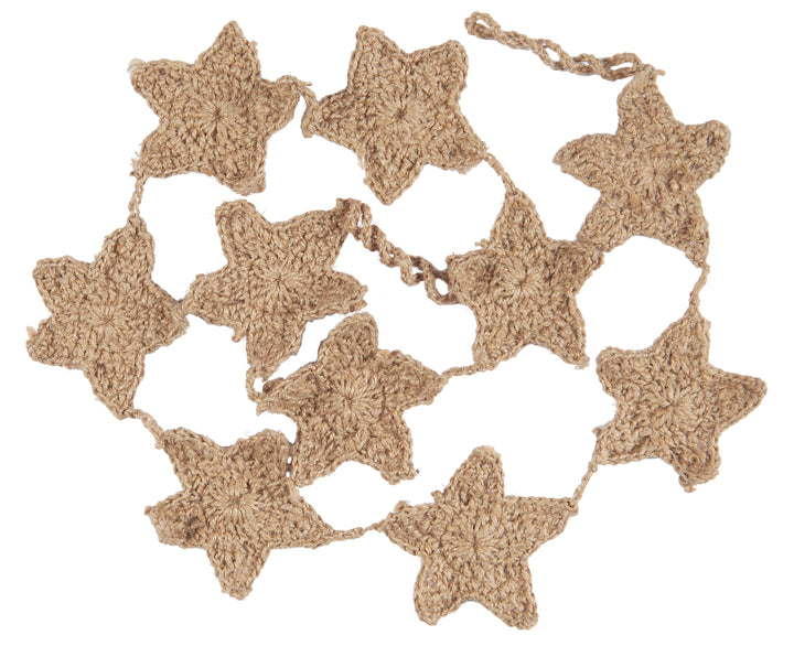 Crocheted jute string with star decorations for IB Laursen Christmas, by Cornucopia Home and Gift, featuring natural jute and star accents.