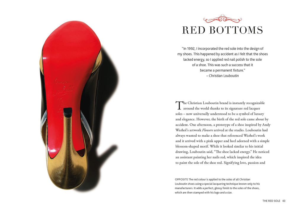 Open page of Little Book Of Christian Louboutin book by Cornucopia Home and Gift, showcasing colorful illustrations and design details.