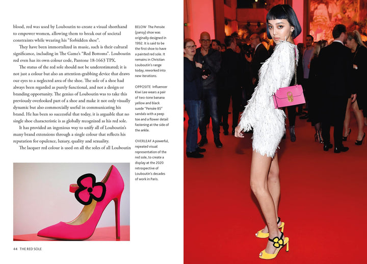 Open spread of "Little Book Of Christian Louboutin" book by Bookspeed, showcasing colorful illustrations and detailed pages.