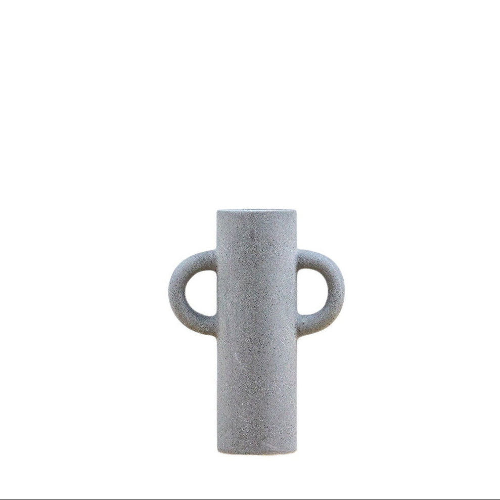 Small light grey Sigga Vase from Cornucopia Home and Gift, gallery style, showcasing its modern, minimalist design.