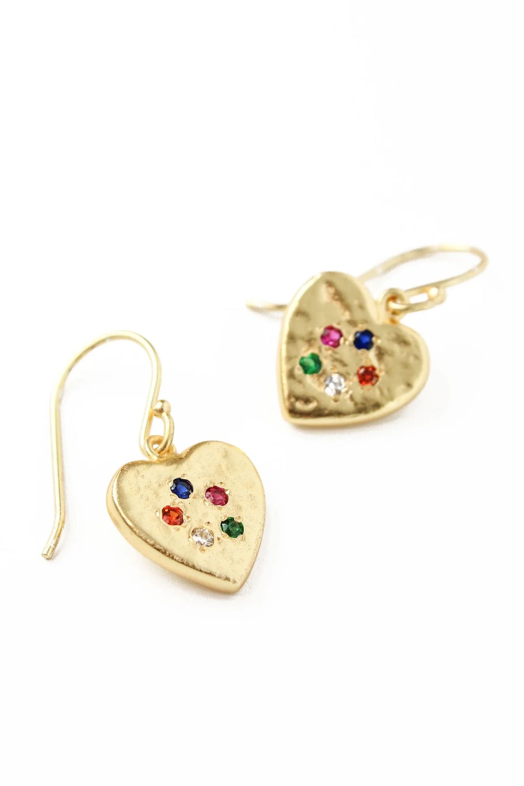 My Doris gold heart gem studded hook earrings with sparkling gemstones and elegant heart design, perfect for stylish accessories.