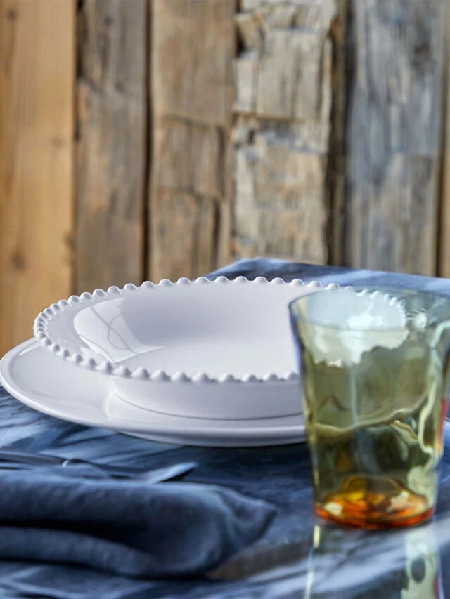 Pearl white soup and pasta plate by Cornucopia Worcester from My Gifts Trade, featuring a smooth round design on a white ceramic surface.