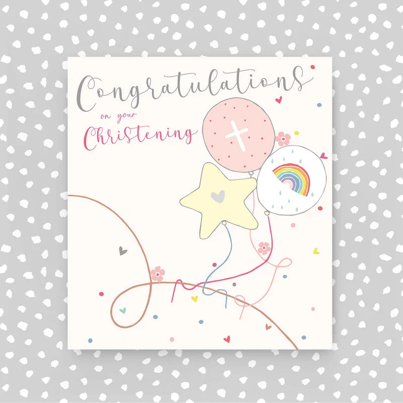 Pink Molly Mae Congratulations Christening card from Cornucopia Home and Gift, featuring elegant floral design and celebratory message.