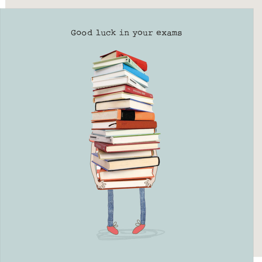 Luck Exams card by Rosie Made a Thing from Cornucopia Worcester featuring colorful, whimsical illustrations for exam good luck.
