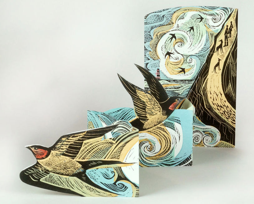 Cornish Swallows 3D Art Card by Cornucopia Home and Gift, featuring intricate swallow illustrations with raised 3D details.