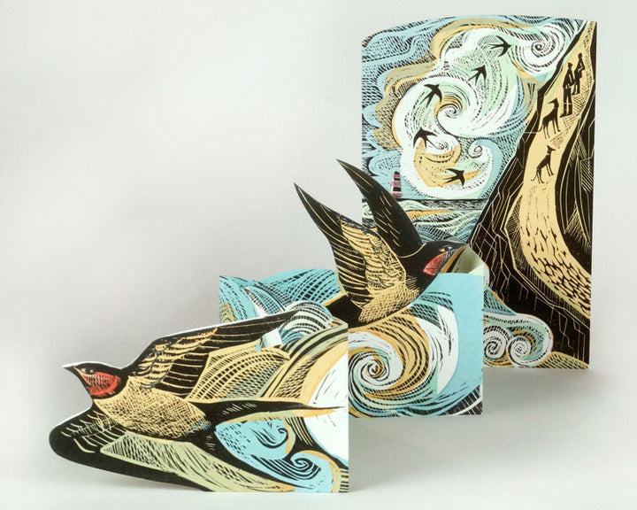 Cornish Swallows 3D Art Card by Cornucopia Home and Gift, featuring intricate swallow illustrations with raised 3D details.