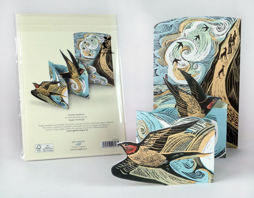 Cornish Swallows 3D art card by Cornucopia Home and Gift featuring detailed swallow illustrations on a decorative greeting card