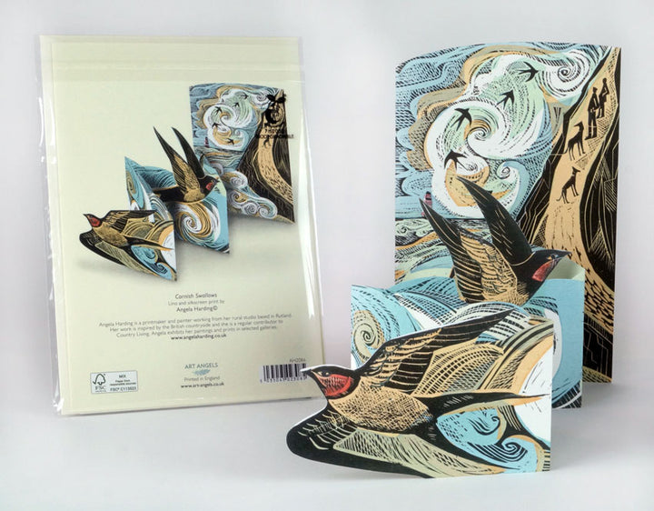 Cornish Swallows 3D art card by Cornucopia Home and Gift featuring detailed swallow illustrations on a decorative greeting card