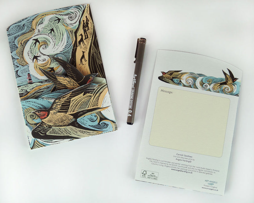Cornish Swallows 3D Art Card by Cornucopia Home and Gift featuring intricate swallow designs and vibrant 3D floral details