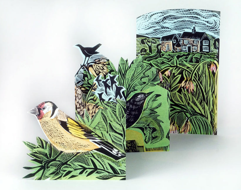 Colorful Garden Birds 3D art card from Art Angels by Cornucopia Home and Gift, featuring detailed bird illustrations on textured cardstock.