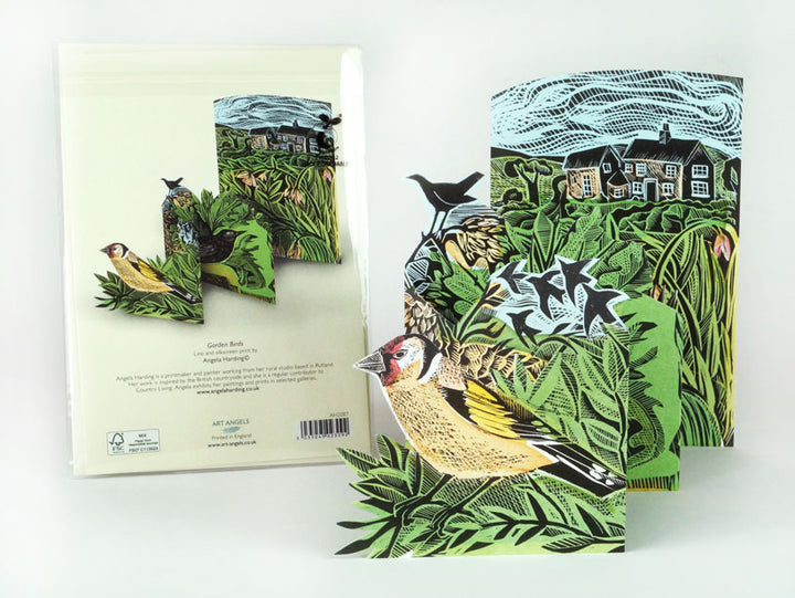 Colorful Garden Birds 3D art card by Cornucopia Home and Gift featuring detailed angel illustrations for decorative display.