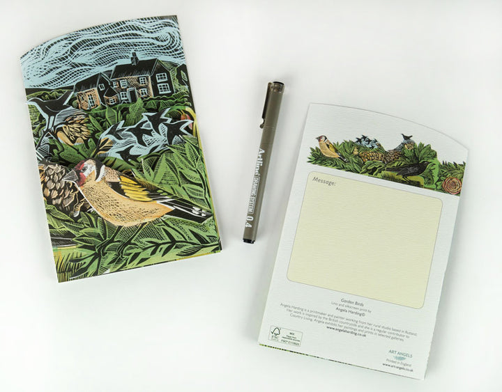 Colorful Garden Birds 3D art card by Art Angels from Cornucopia Home and Gift, featuring vibrant bird illustrations on a decorative card.
