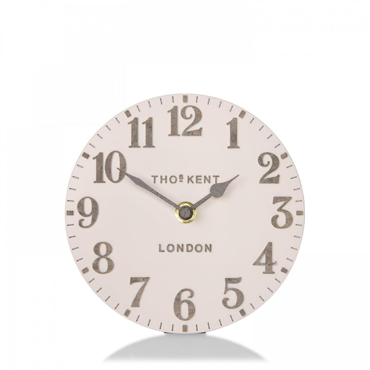 Pink Arabic mantel clock by Cornucopia Home and Gift, featuring a shy pink design and intricate art marketing style.