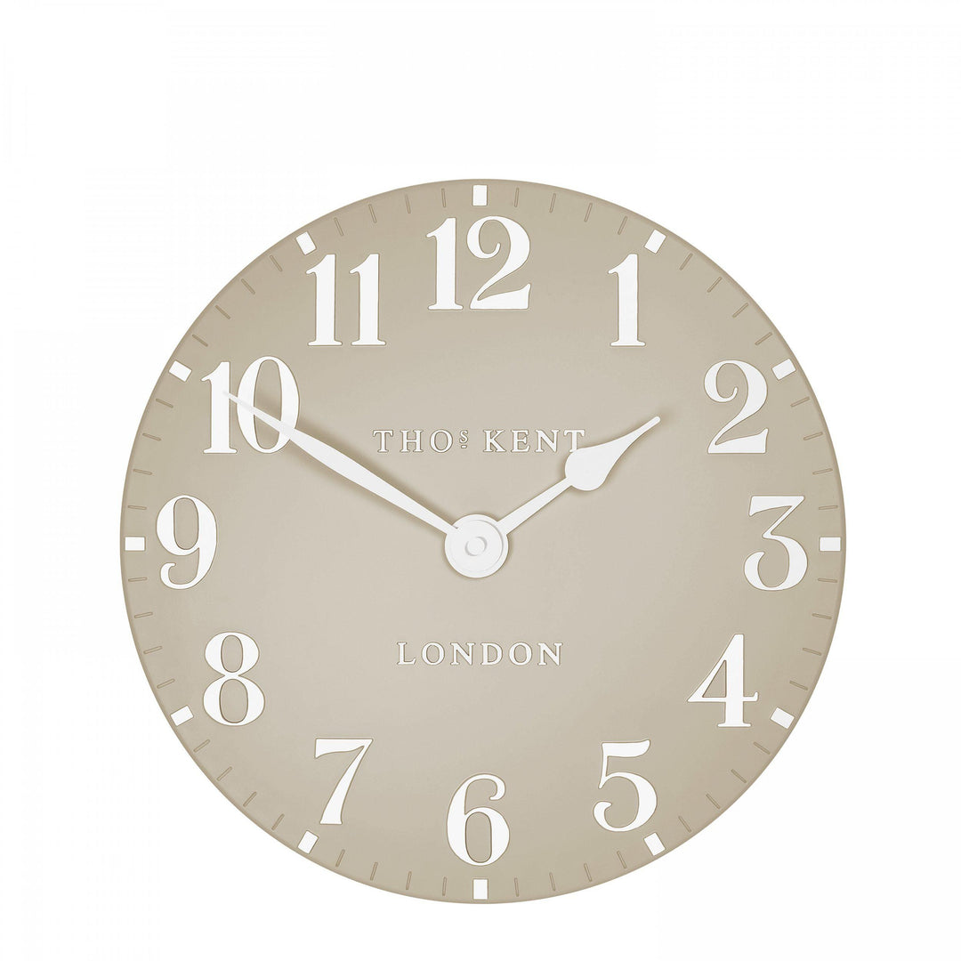 Arabic 12-foot wall clock in sand color by Cornucopia Home and Gift, featuring intricate Arabic design and large decorative face.