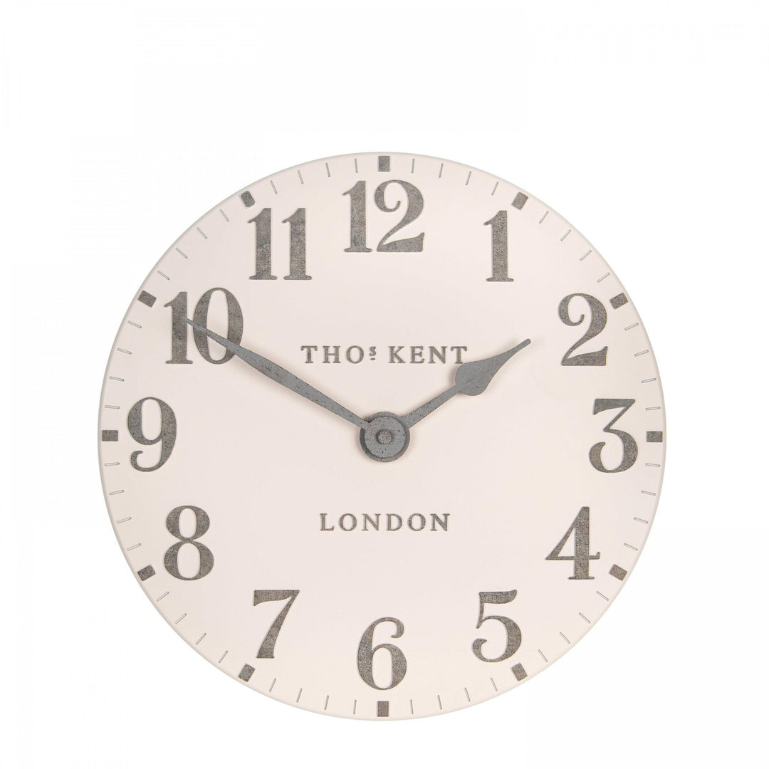 Shy pink 12-foot Arabic wall clock by Cornucopia Home and Gift, featuring bold Arabic numerals and a modern design.