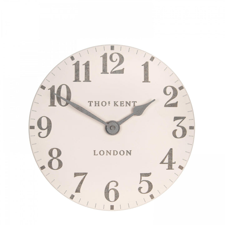 Shy pink 12-foot Arabic wall clock by Cornucopia Home and Gift, featuring bold Arabic numerals and a modern design.