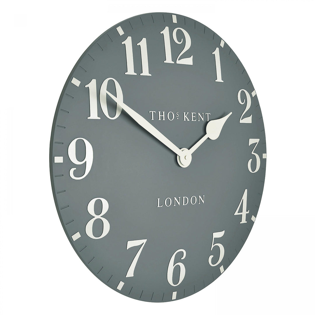 20-inch Arabic wall clock in flax blue by Cornucopia Home and Gift, featuring bold Arabic numerals and a stylish design.