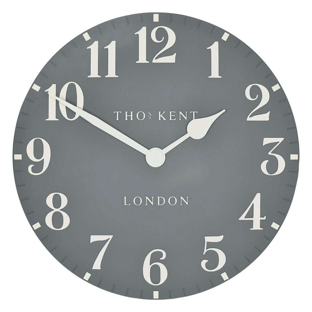 20-inch Arabic wall clock in flax blue with Arabic numerals, stylish decorative clock by Cornucopia Home and Gift.