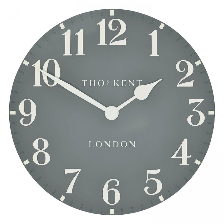 20-inch Arabic wall clock in flax blue with Arabic numerals, stylish decorative clock by Cornucopia Home and Gift.