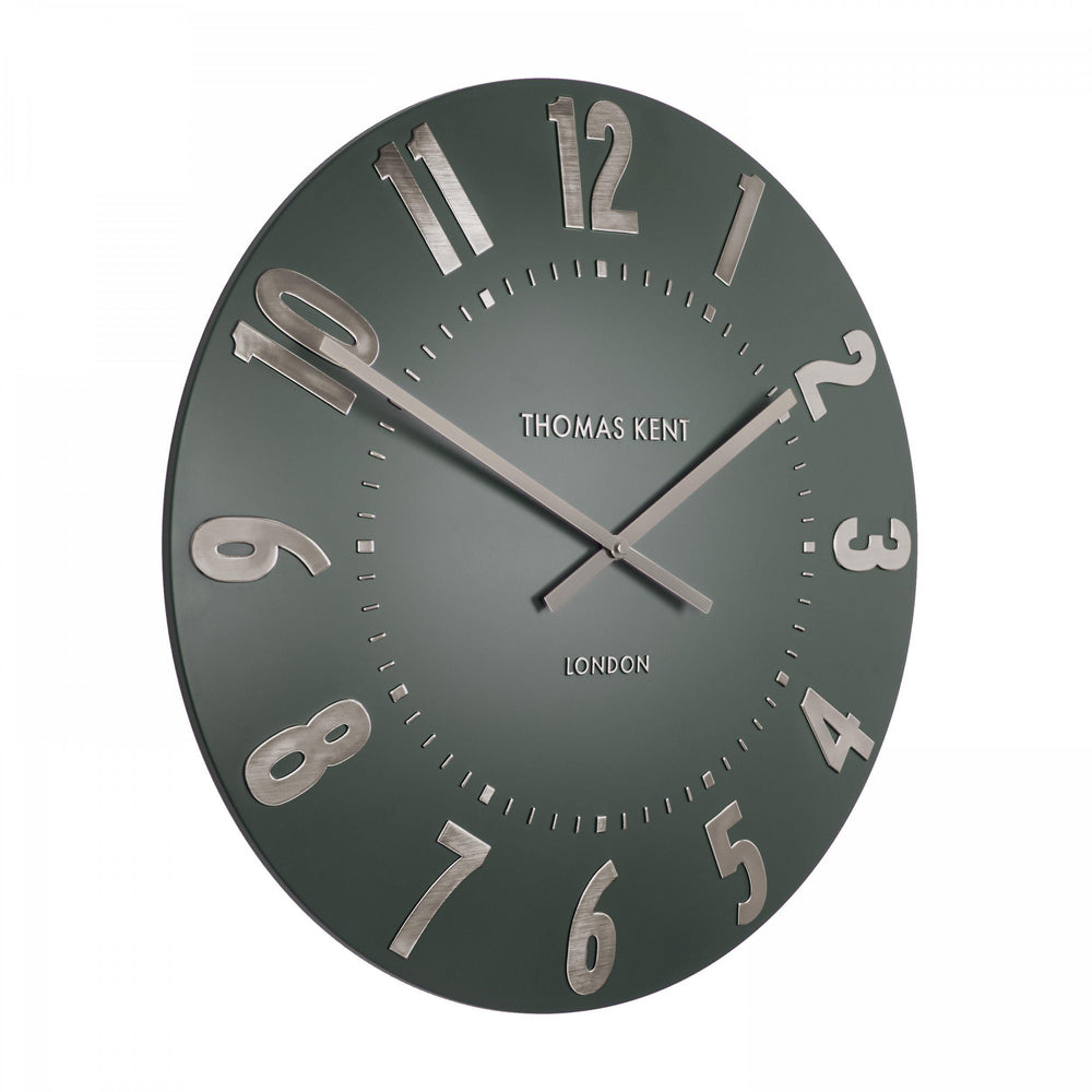 20-inch olive green Arabic wall clock by Cornucopia Home and Gift featuring bold black numerals and modern design.