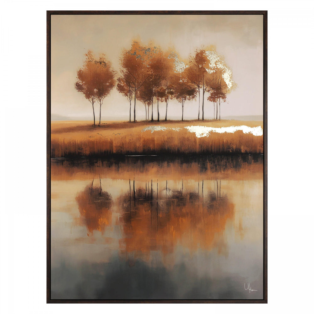 Golden Treeline artwork by Cornucopia Home and Gift, featuring a vibrant gold and green treeline scene in a modern art style.
