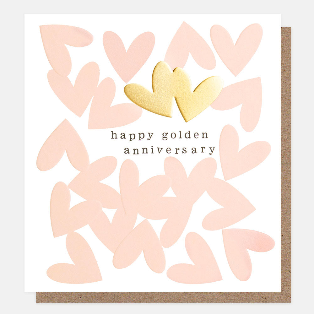 Golden anniversary hearts ornament by Caroline Gardner featuring cheerful heart designs for a special celebration.
