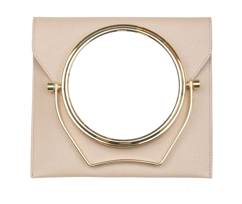 Alice Wheeler Travel Mirror and Stone Case, compact and stylish makeup mirror with protective case, perfect for on-the-go use.