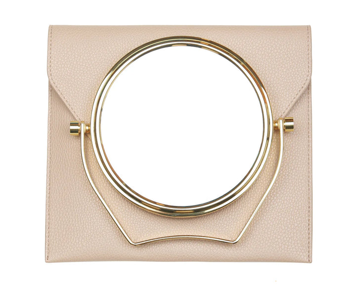 Alice Wheeler Travel Mirror and Stone Case, compact and stylish makeup mirror with protective case, perfect for on-the-go use.